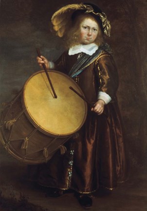 Framed Boy with Drum, 17th century Print