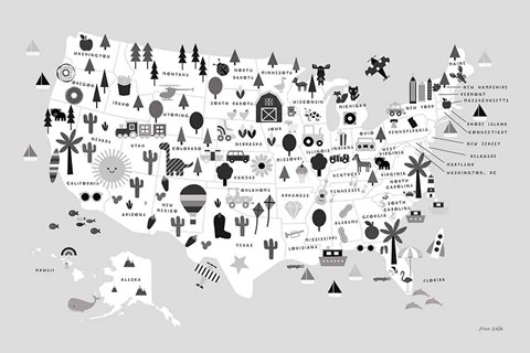 Framed Fun USA Map BW Print