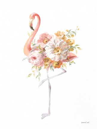 Framed Floral Flamingo II Print