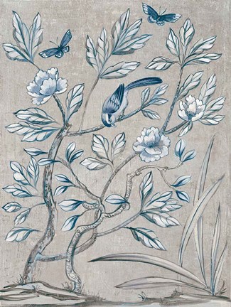 Framed Shimmering Garden II Navy Print