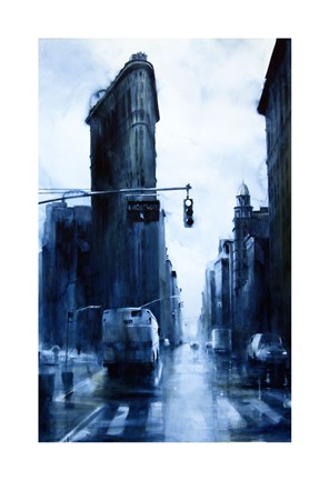 Framed West 23rd Street &amp; 5th Avenue, rain (Flatiron Building) Print