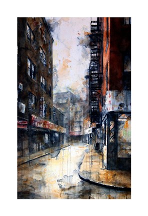 Framed Doyers Street at Pell, rain Print