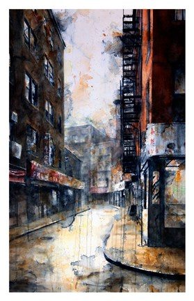 Framed Doyers Street at Pell, rain Print