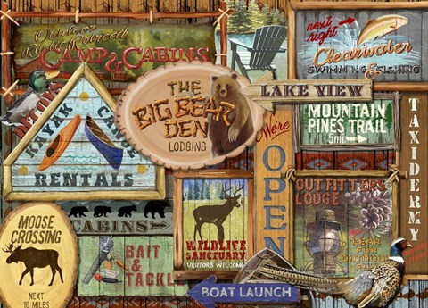 Framed Lodge Sign Collage Print