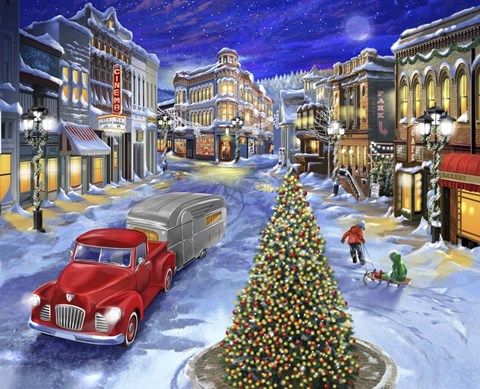 Framed Main Street Christmas Print