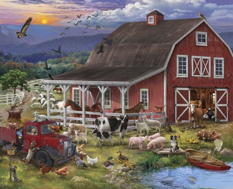 Framed Barnyard Crowd Print