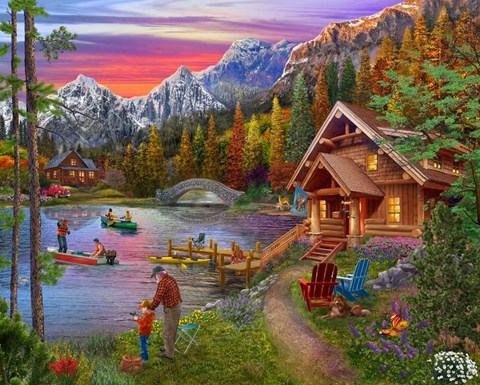 Framed Stone Bridge Lake Print