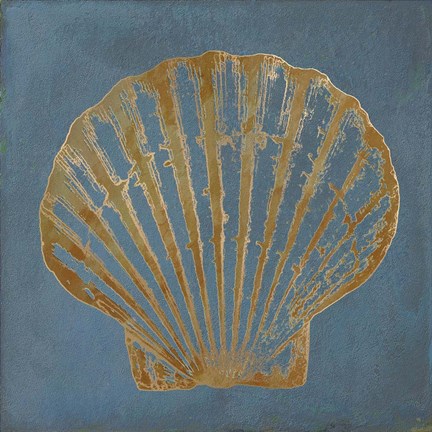 Framed Great Scallop Gold on Blue Print