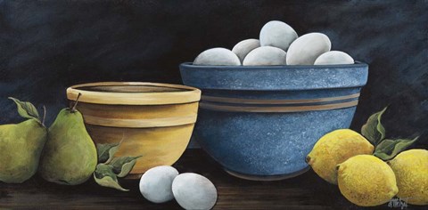 Framed Blue Bowl with Eggs Print