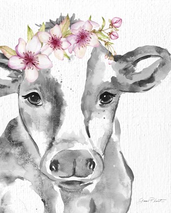 Framed Floral Cow A Print