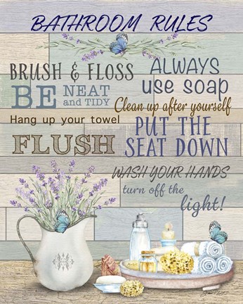 Framed Lavender Bathroom Rules Print