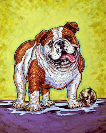Framed Bulldog and Baseball Print