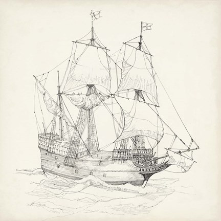 Framed Antique Ship Sketch IV Print