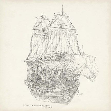 Framed Antique Ship Sketch V Print