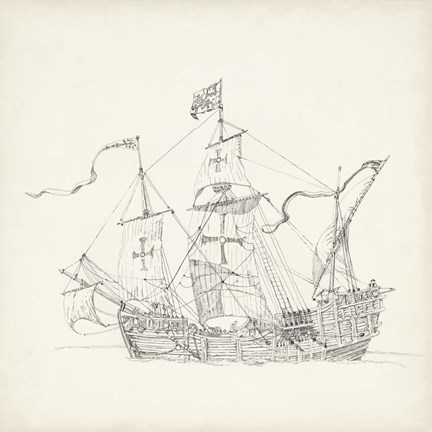 Framed Antique Ship Sketch VI Print