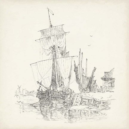 Framed Antique Ship Sketch VII Print