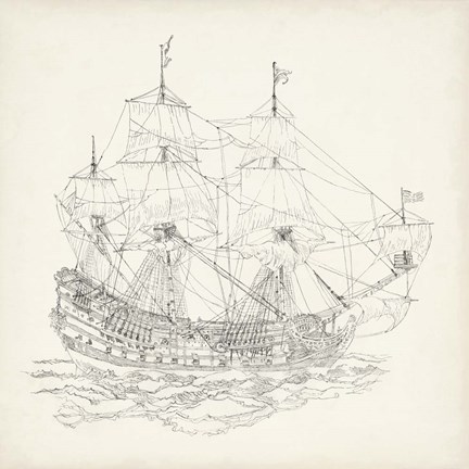 Framed Antique Ship Sketch IX Print