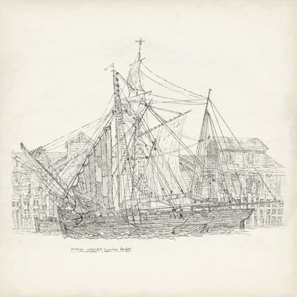 Framed Antique Ship Sketch X Print