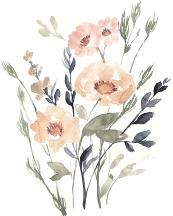 Framed Peach &amp; Paynes Bouquet I Print