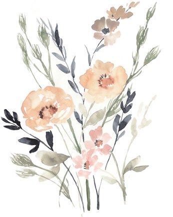 Framed Peach &amp; Paynes Bouquet II Print
