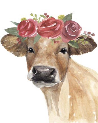 Framed Flowered Cow II Print