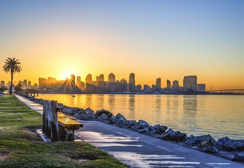 Framed Bench For A San Diego Sunrise Print