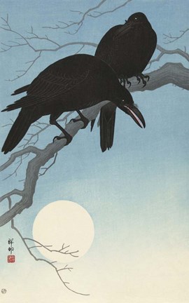 Framed Two Crows on a Branch, 1927 Print