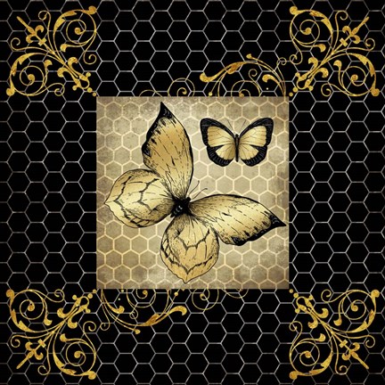 Framed Golden Butterflies 2 Print