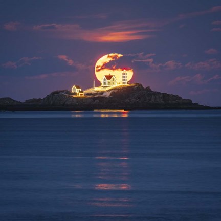 Framed Big Moon over Nubble Print