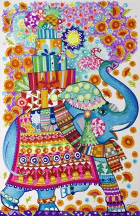 Framed Christmas Elephant Party Print