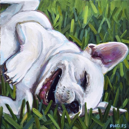 Framed French Bulldog in Grass Print
