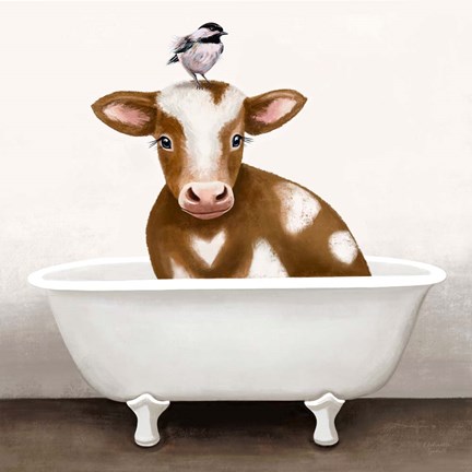 Framed Cow in Bathtub Print