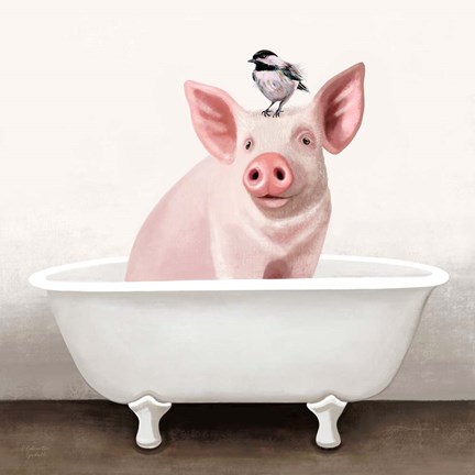 Framed Pig in Bathtub Print