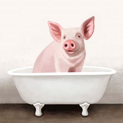 Framed Pig in Bathtub Solo Print
