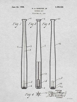 Framed Baseball Bat Patent Print