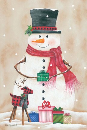 Framed Snowman with Presents Print