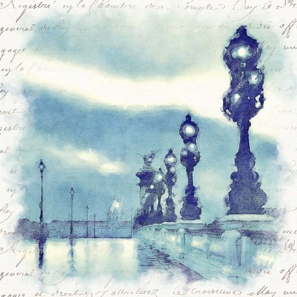 Framed Paris in Blue II Print