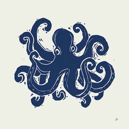 Framed Primitive Sea IV Navy Print