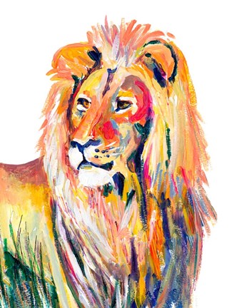 Framed Colorful Lion on White Print