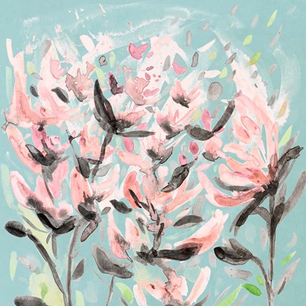 Framed Wild Flowers on Teal Print
