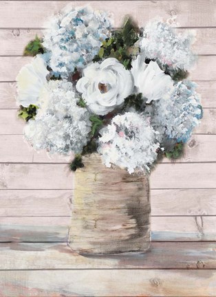 Framed White and Blue Rustic Blooms Print