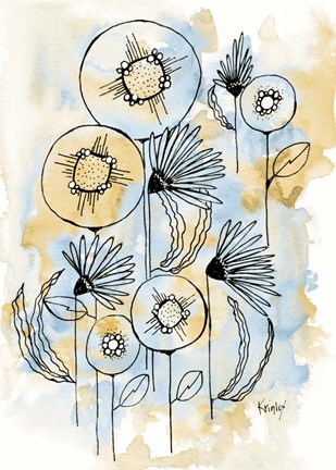 Framed Yellow and Blue Blooms I Print