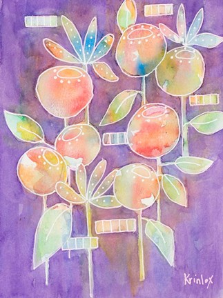 Framed Bubble Blossoms on Violet Print