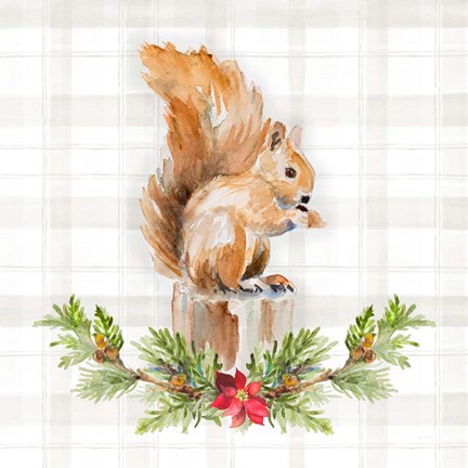 Framed Holiday Woodland Garland on Plaid III Print