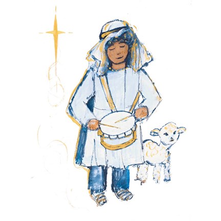 Framed Drummer Boy And Lamb (blue and gold) Print