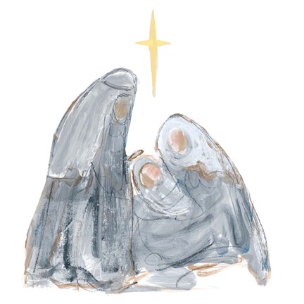 Framed Gray and Gold Nativity with Star Print