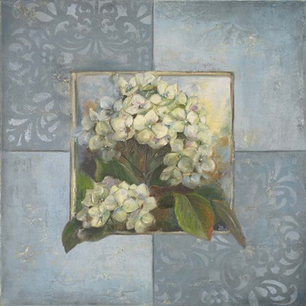 Framed Hydrangeas on Blue II Print