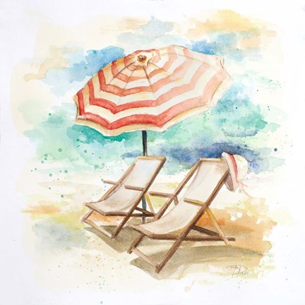 Framed Umbrella On The Beach I Print