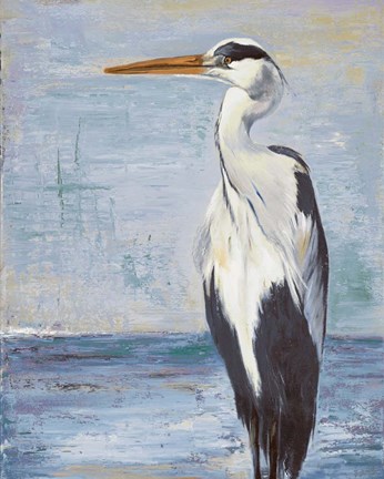 Framed Blue Heron On Blue II Print