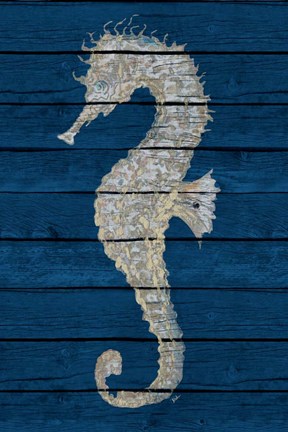 Framed Antique Seahorse on Blue II Print